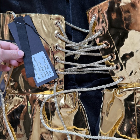 Bronx and Banco Gold Metallic Lace-Up Stallion Dress - S, NWT - Picture 7 of 8